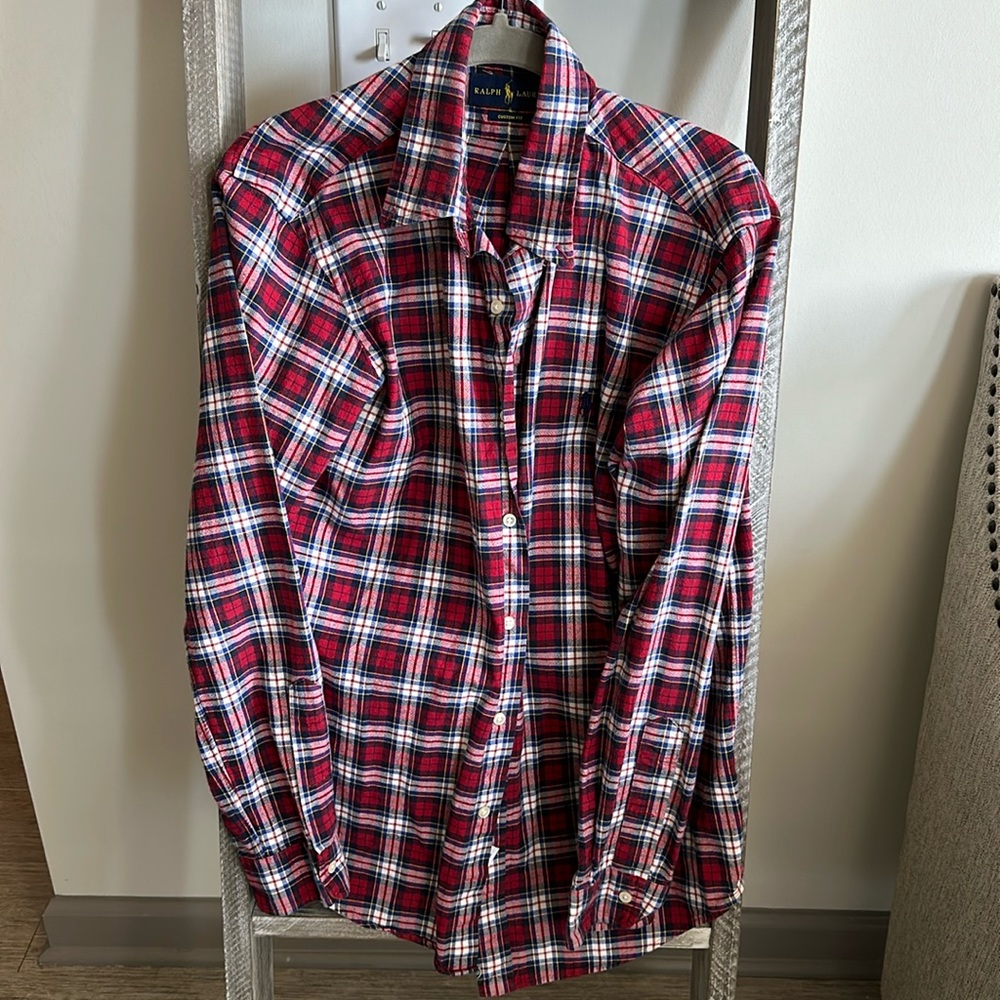 Red white and blue Polo button down